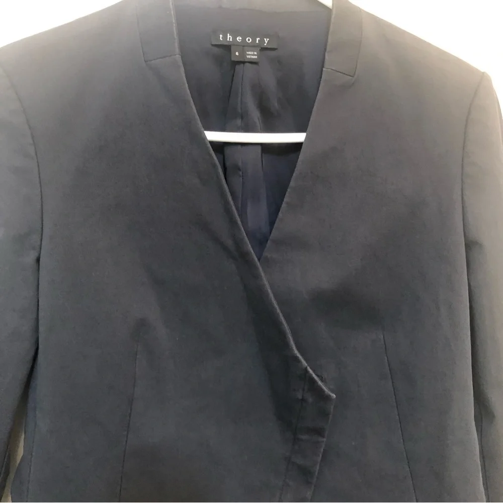 WOMENS THEORY BLACK LANISO FOSTERED ASYMMETRICAL ZIP BLAZER SZ 6 - Picture 2 of 10